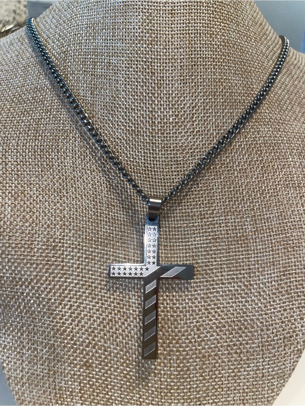 Men's Stainless Steel Cross Pendant Necklace -  Silver